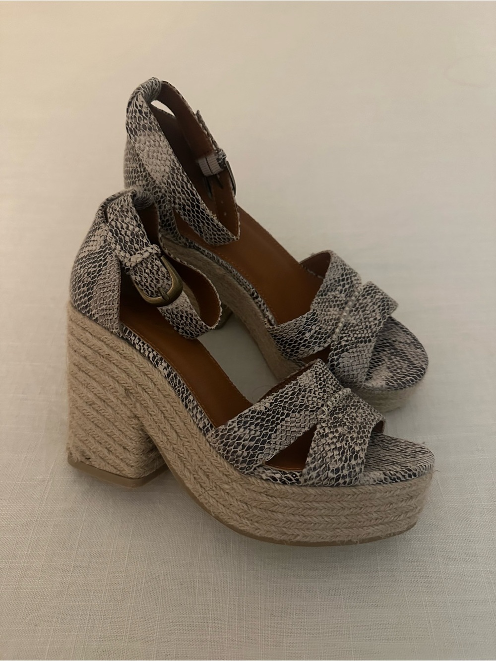 Woven Espadrille Platform Sandals in Snake Print